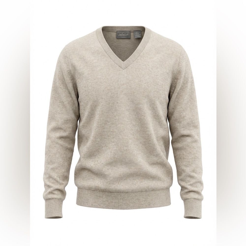 LORD & TAYLOR MENS LAMBSWOOL V NECK SWEATER TAN SIZE XL